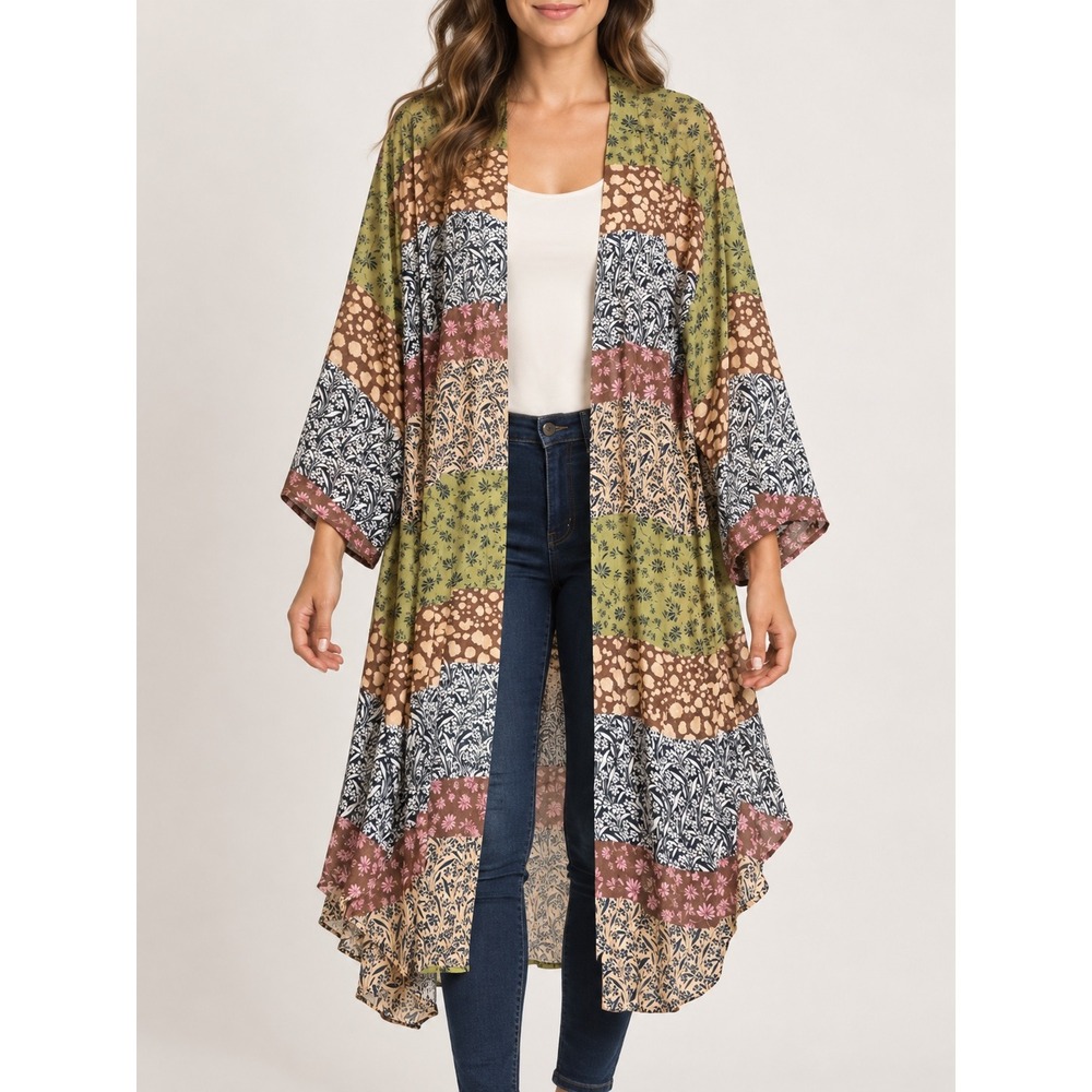Jessica Simpson Patchwork Kimono Women Mixed Floral Wrap Cardigan One Size